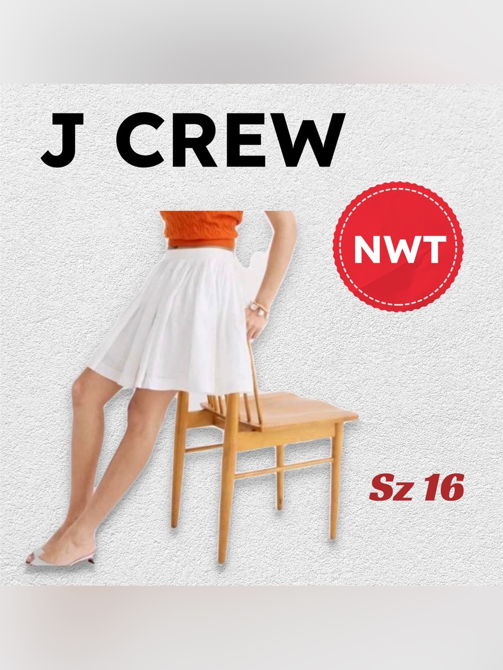 🆕NWT J CREW | Sz 16 | Classic A-line pleated & Flowy White Linen Mini Skirt